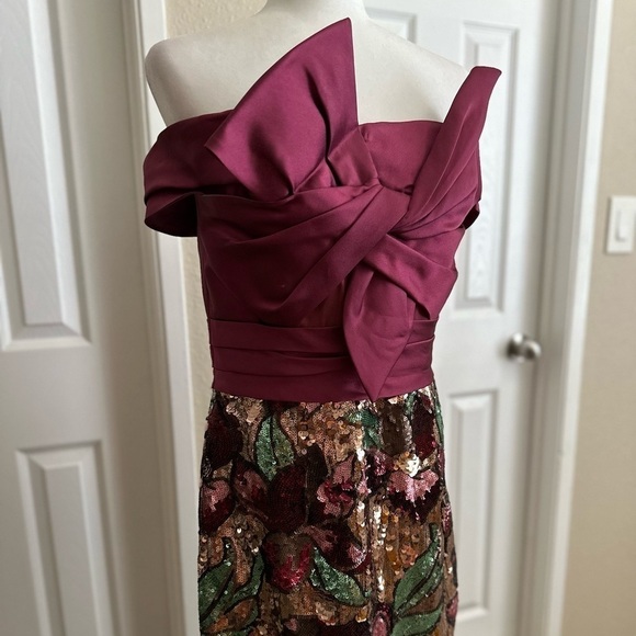 MARCHESA NOTTE Bardot-Style Floral Embellished Dress Size 10 - Picture 7 of 8